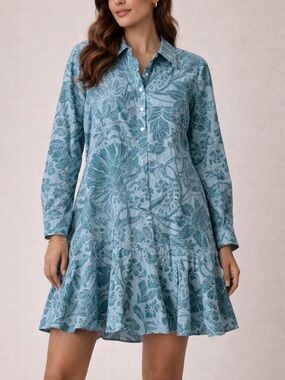 LIVRO Polly Dress XS Blue Blossom Floral Mini Collared Tiered Cotton Tuckernuck